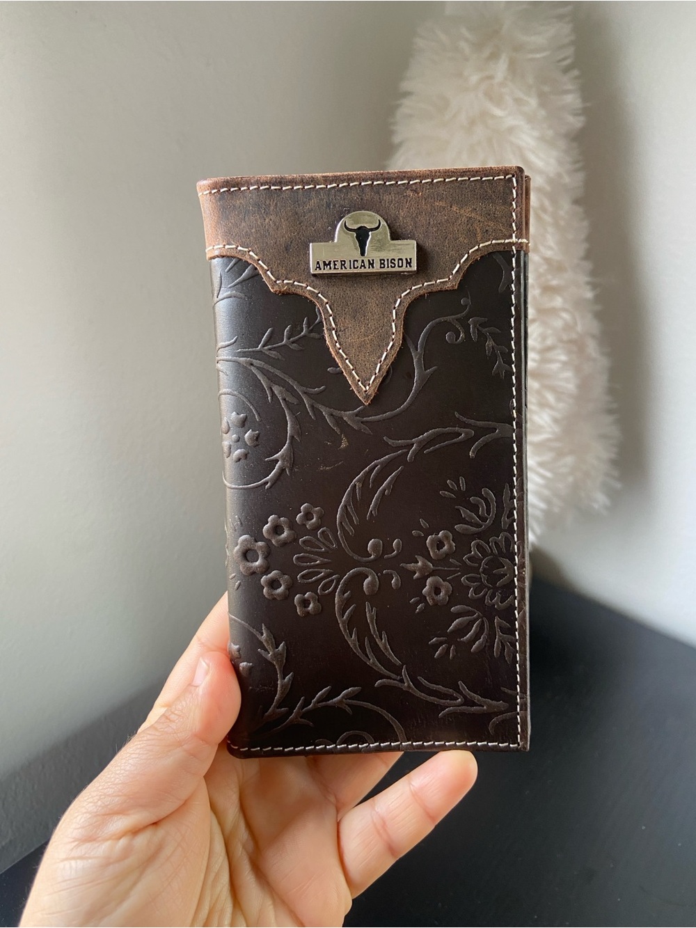 American Bison Embossed Brown Leather Bifold Wallet